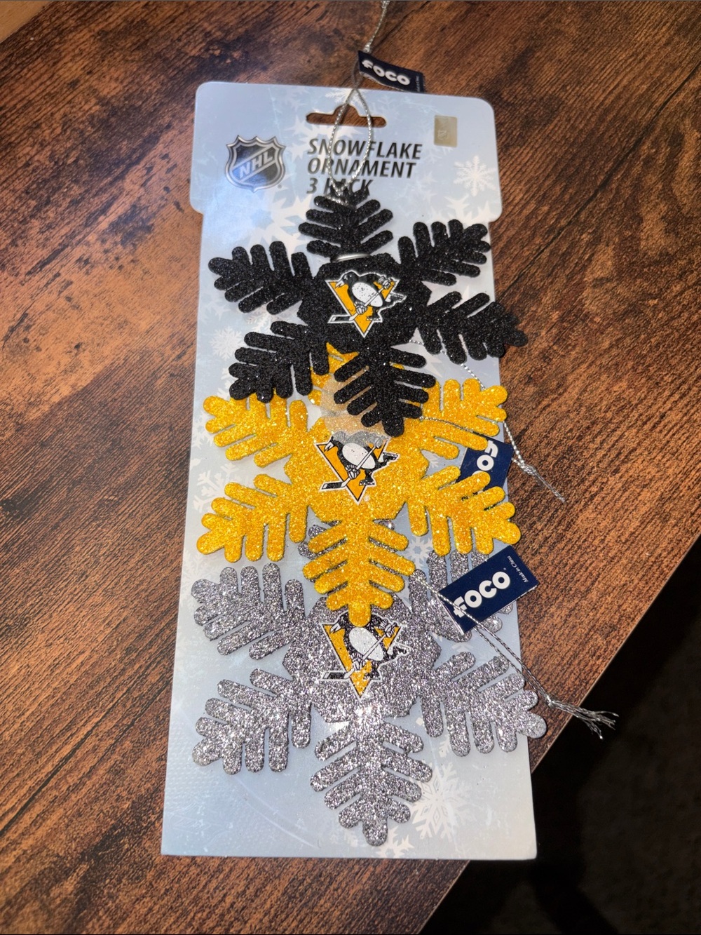 NHL Pittsburgh Penguins Glitter Snowflake Ornament Set - Black, Gold, Silver